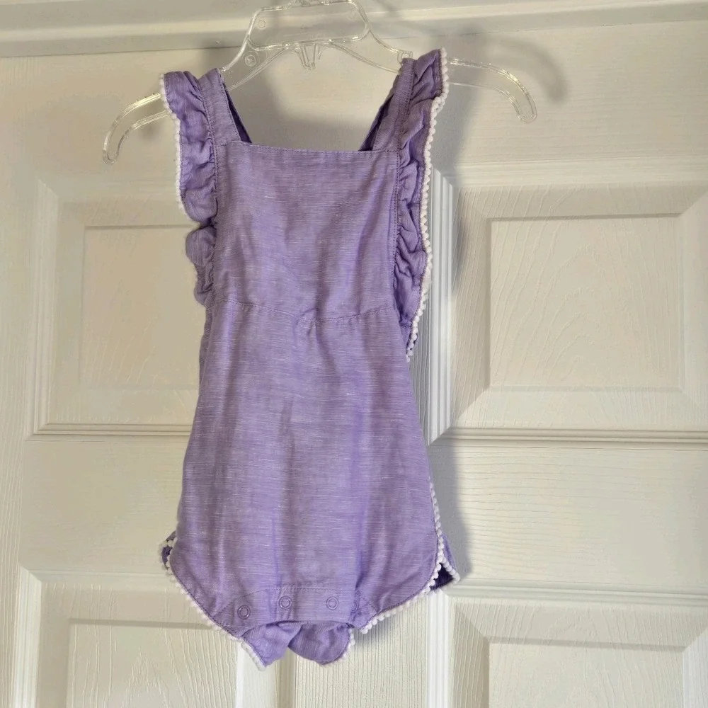 Janie And Jack Lavendar Pom Pom Trim One Piece Size 6-12 Months‎ Linen Blend